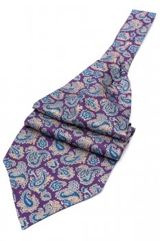 Ascot tie tip printed silk purple geometric