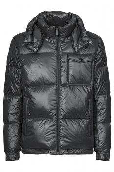 Geaca slim neagra cu puf si gluga detasabila