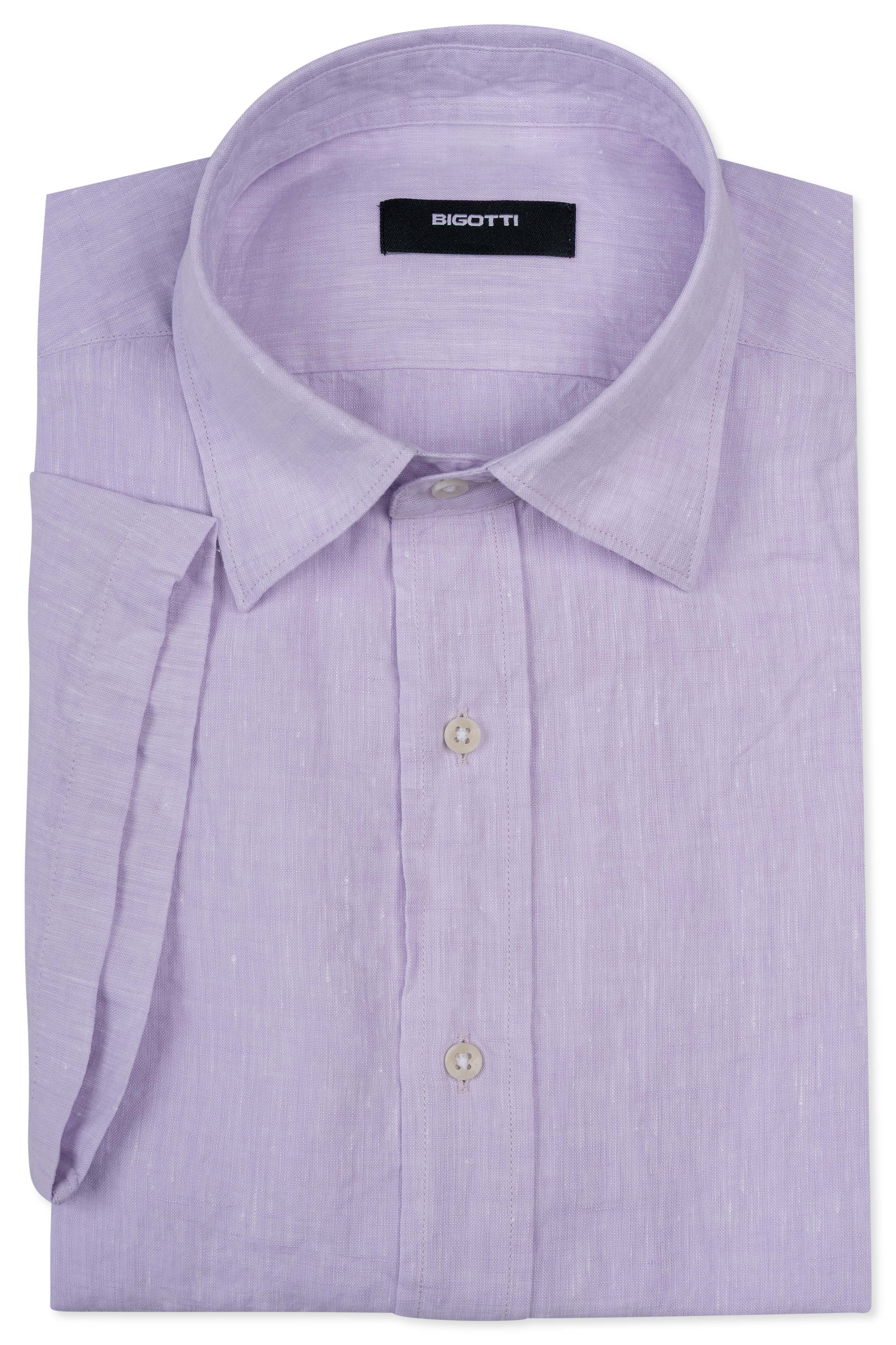 Camasa maneca scurta din in slim lila uni 0