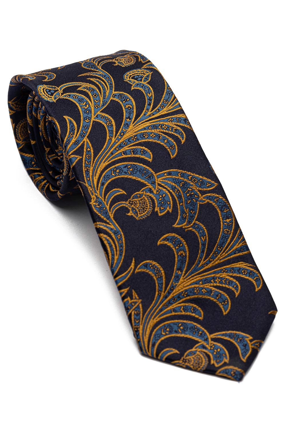 Cravata matase tesuta bleumarin print floral 0