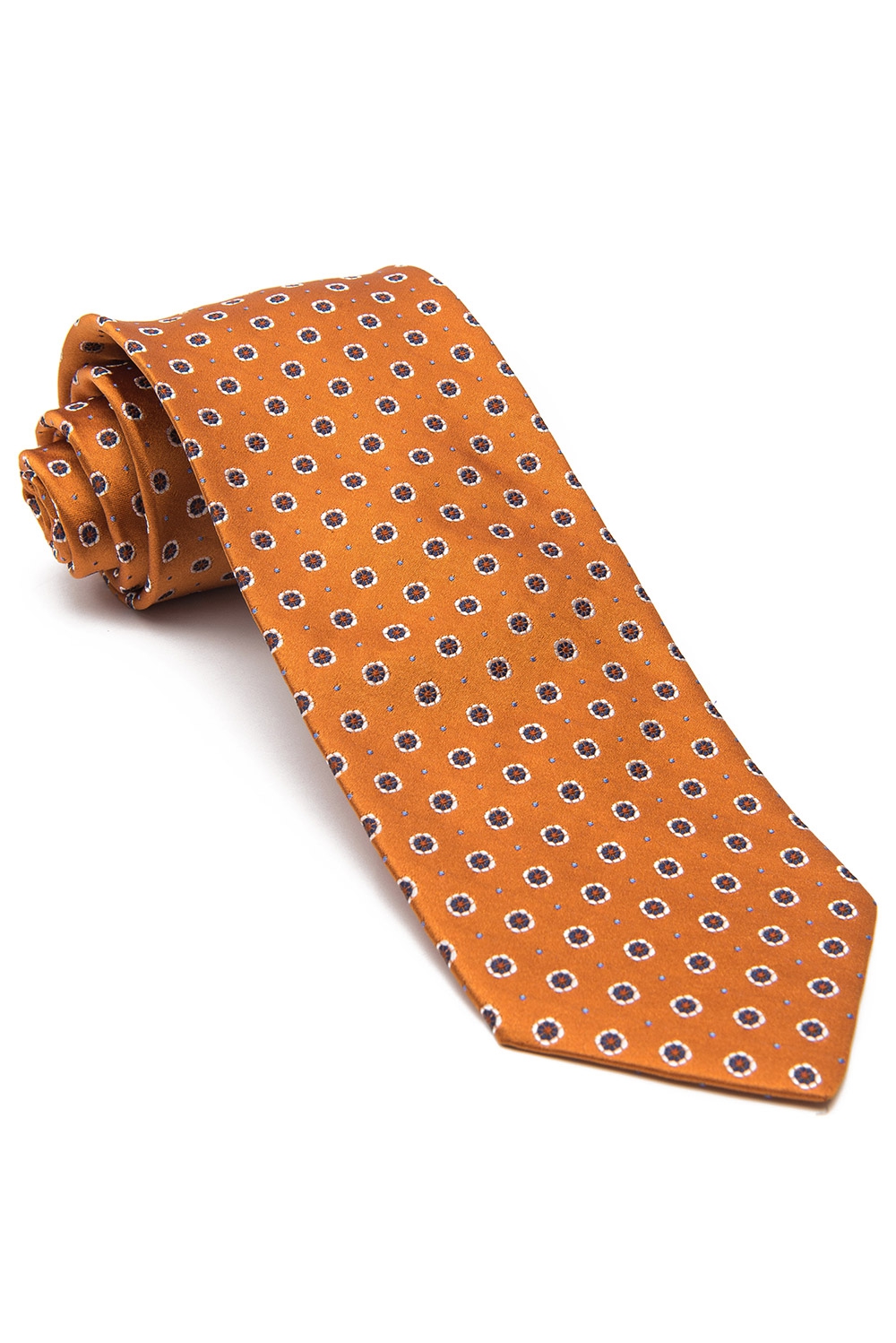 Cravata matase tesuta oranj print floral 0