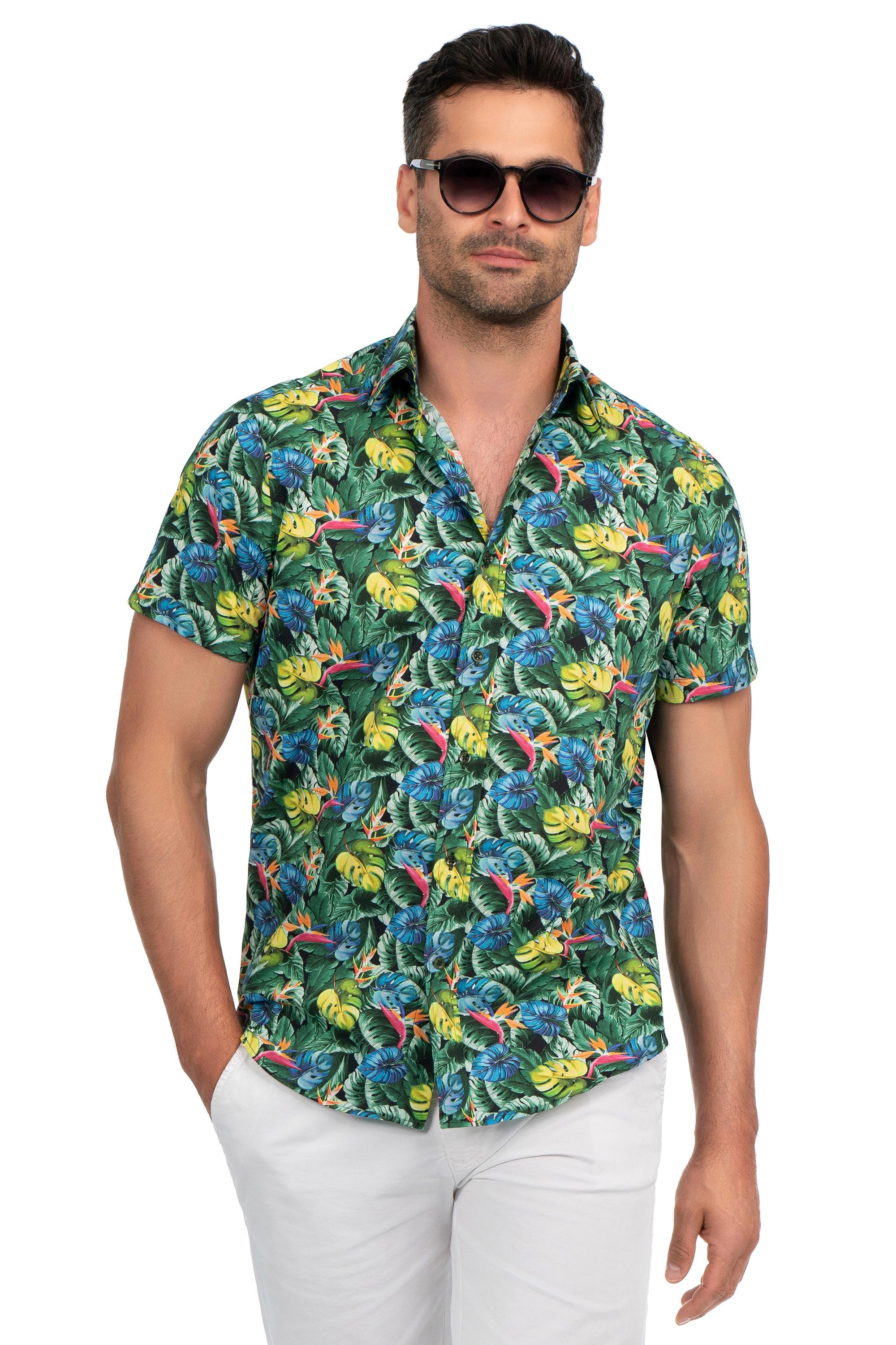 Camasa shaped maneca scurta verde print geometric 1
