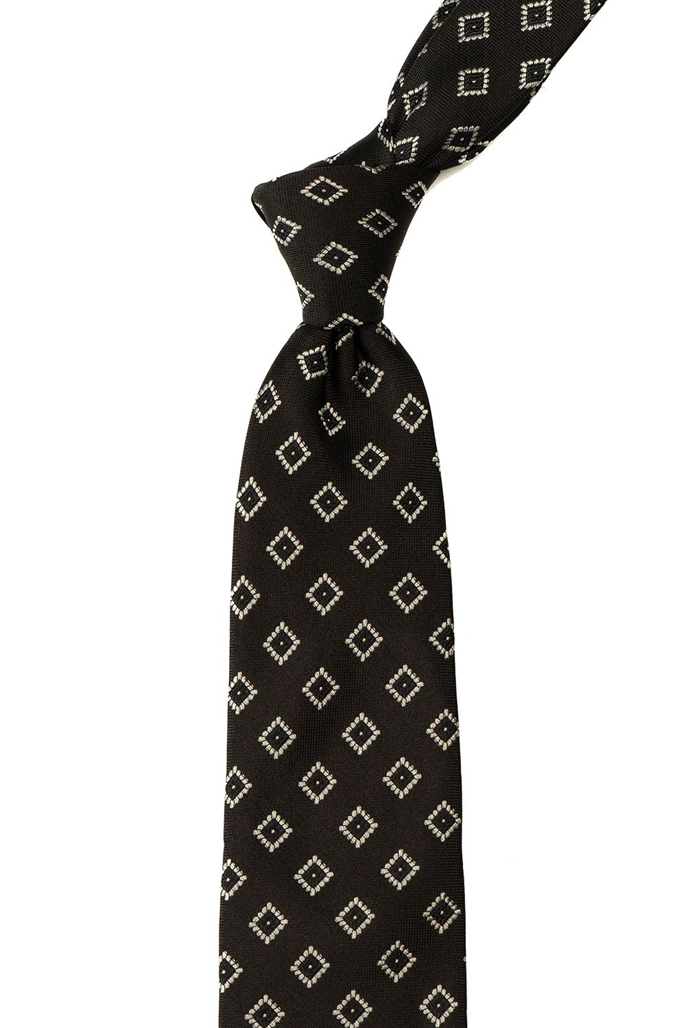Cravata matase tesuta neagra print geometric 1