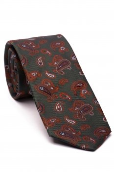 Cravata matase tesuta verde print floral