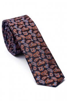 Cravata matase tesuta bleumarin print floral