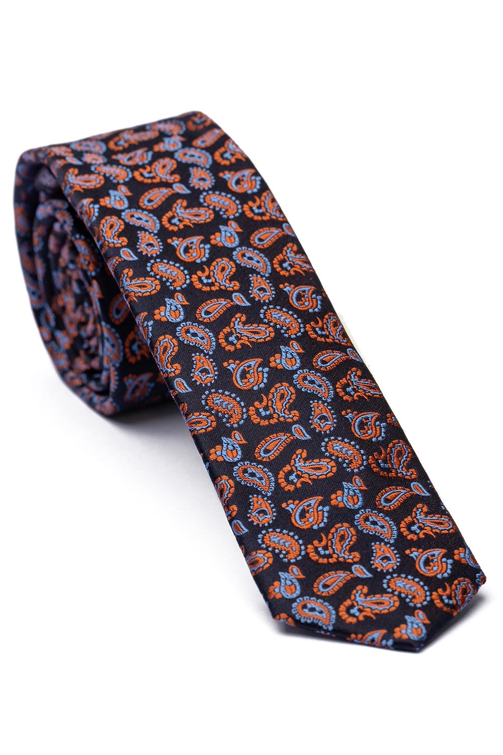 Cravata matase tesuta bleumarin print floral 0