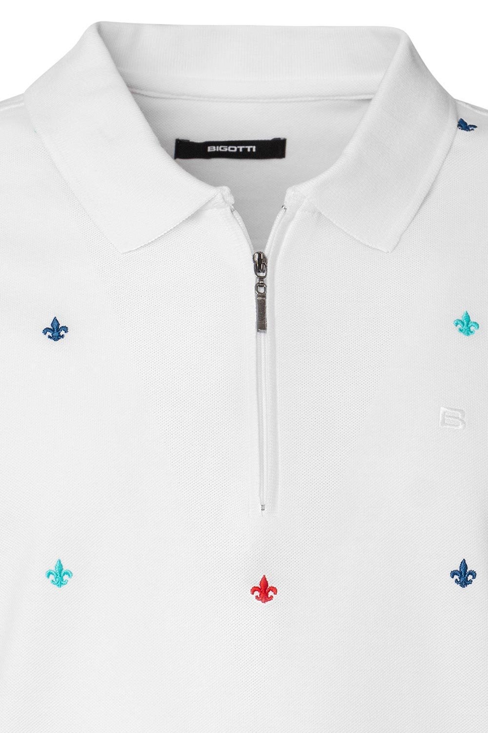 Tricou polo slim alb print geometric 2