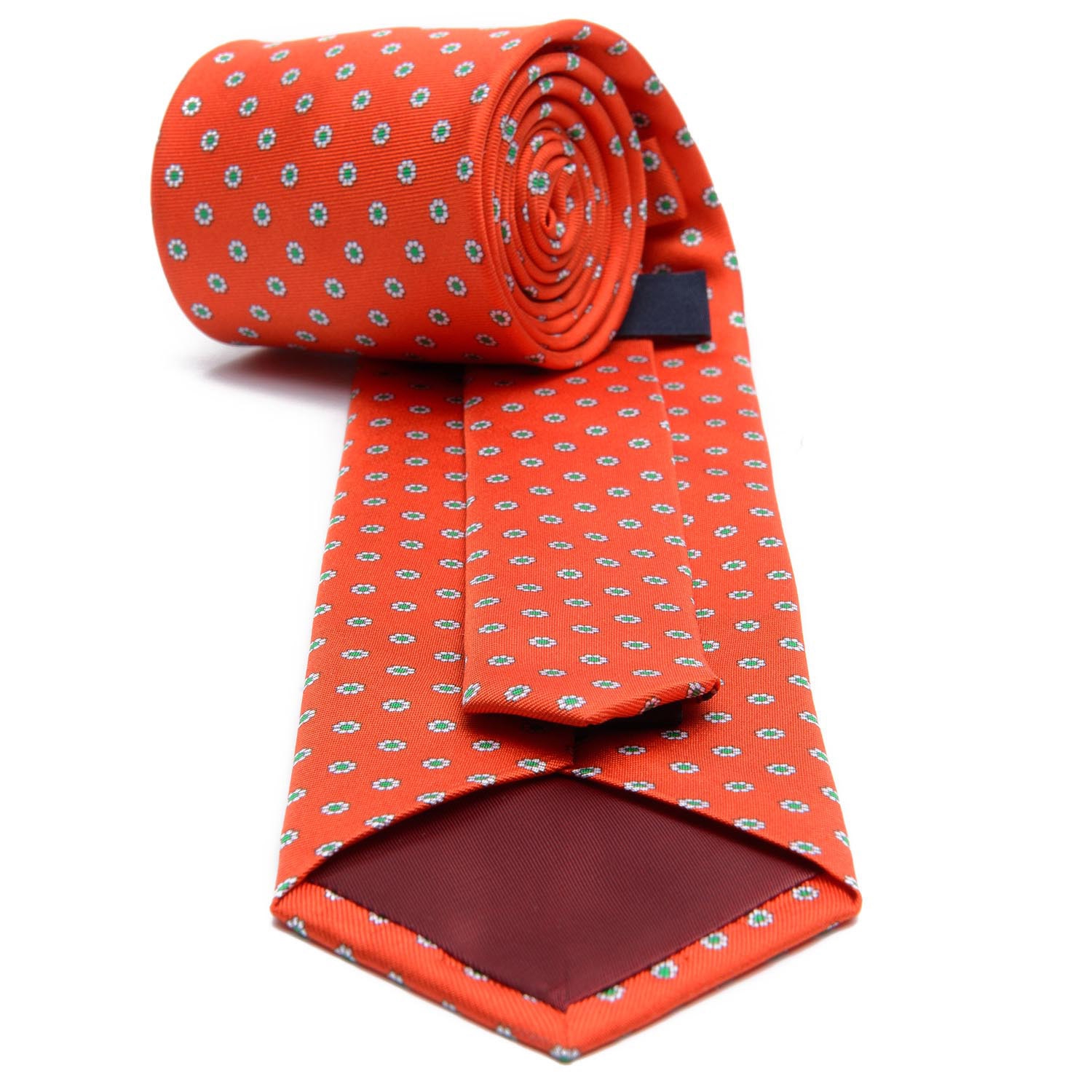 Cravata matase tesuta portocaliu print floral 3