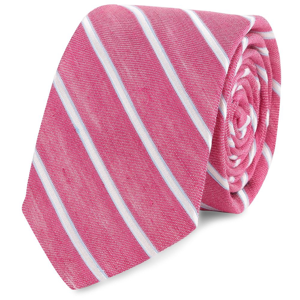 Cravata din in cu matase roz cu dungi 2