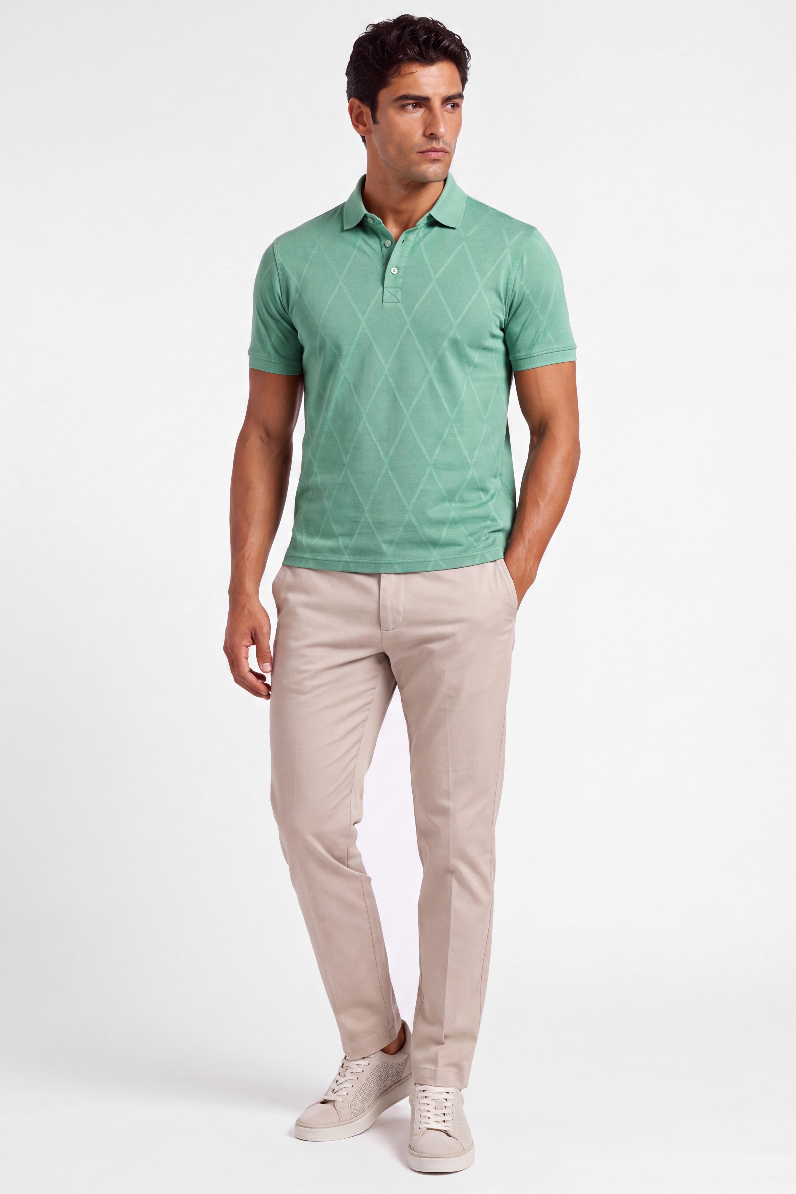 Tricou polo basic verde uni 3