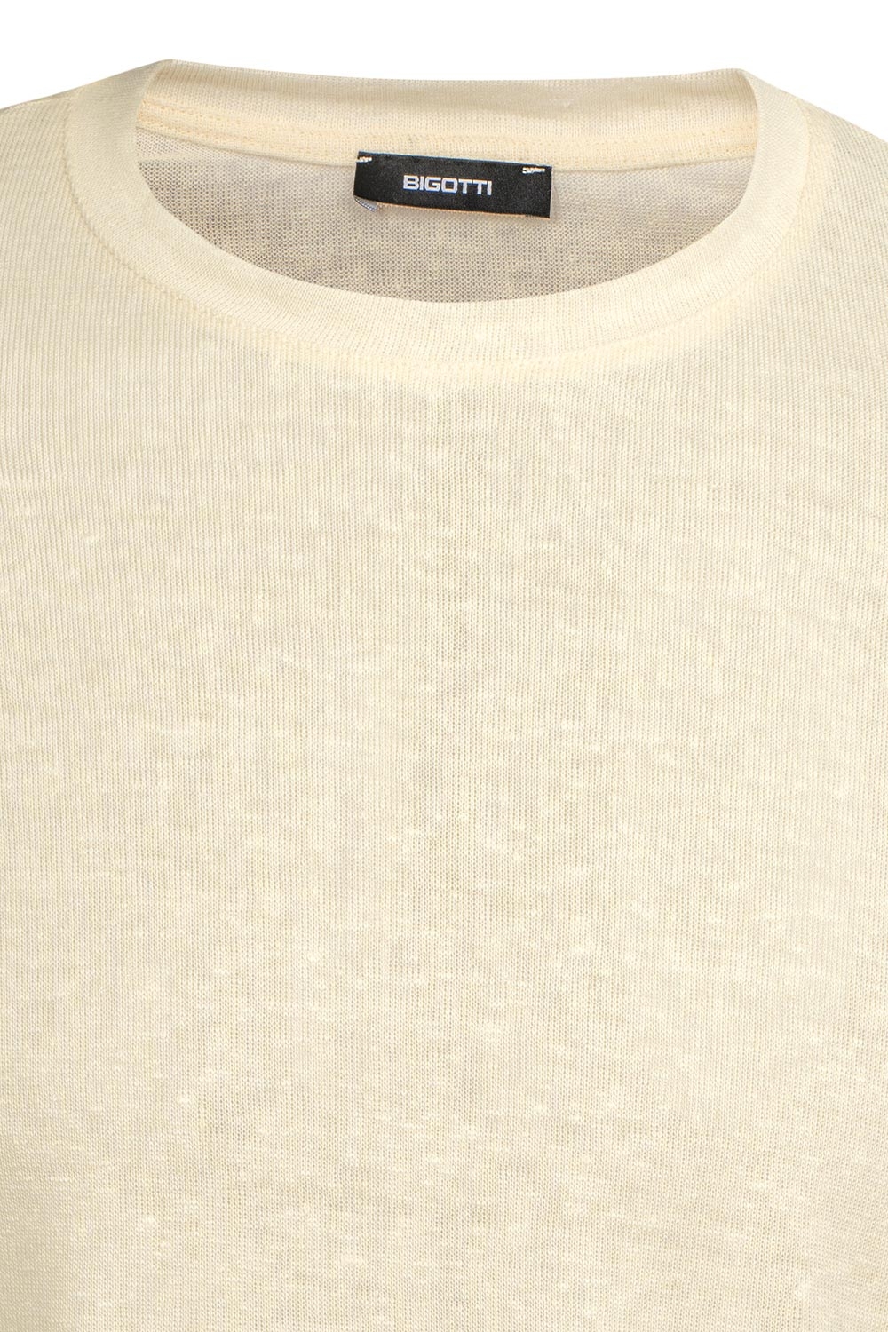 Tricou din in slim alb uni guler rotund 1