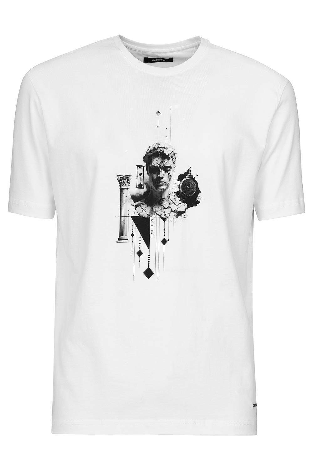Tricou slim alb print guler rotund 1