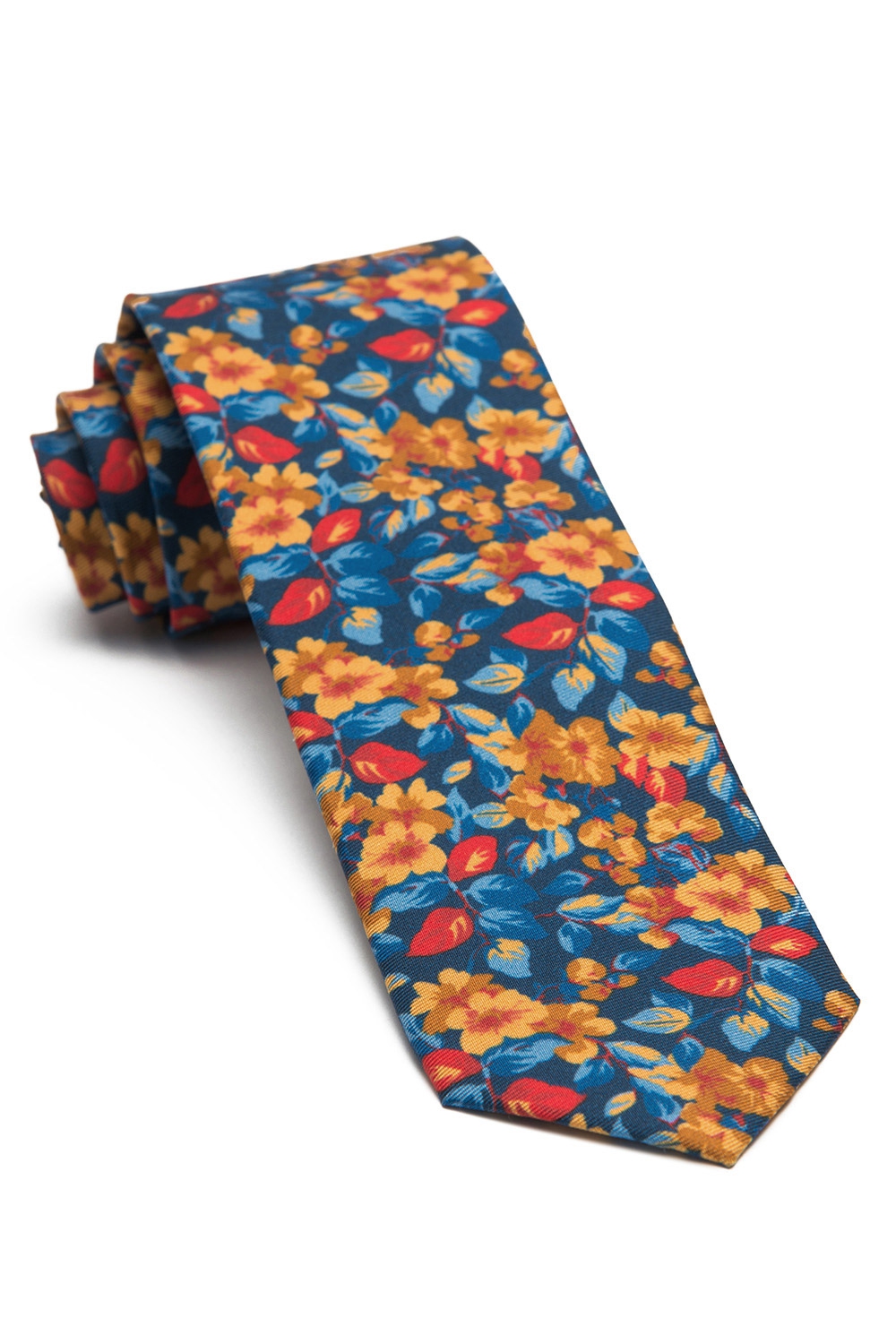 Cravata matase bleumarin print floral 0