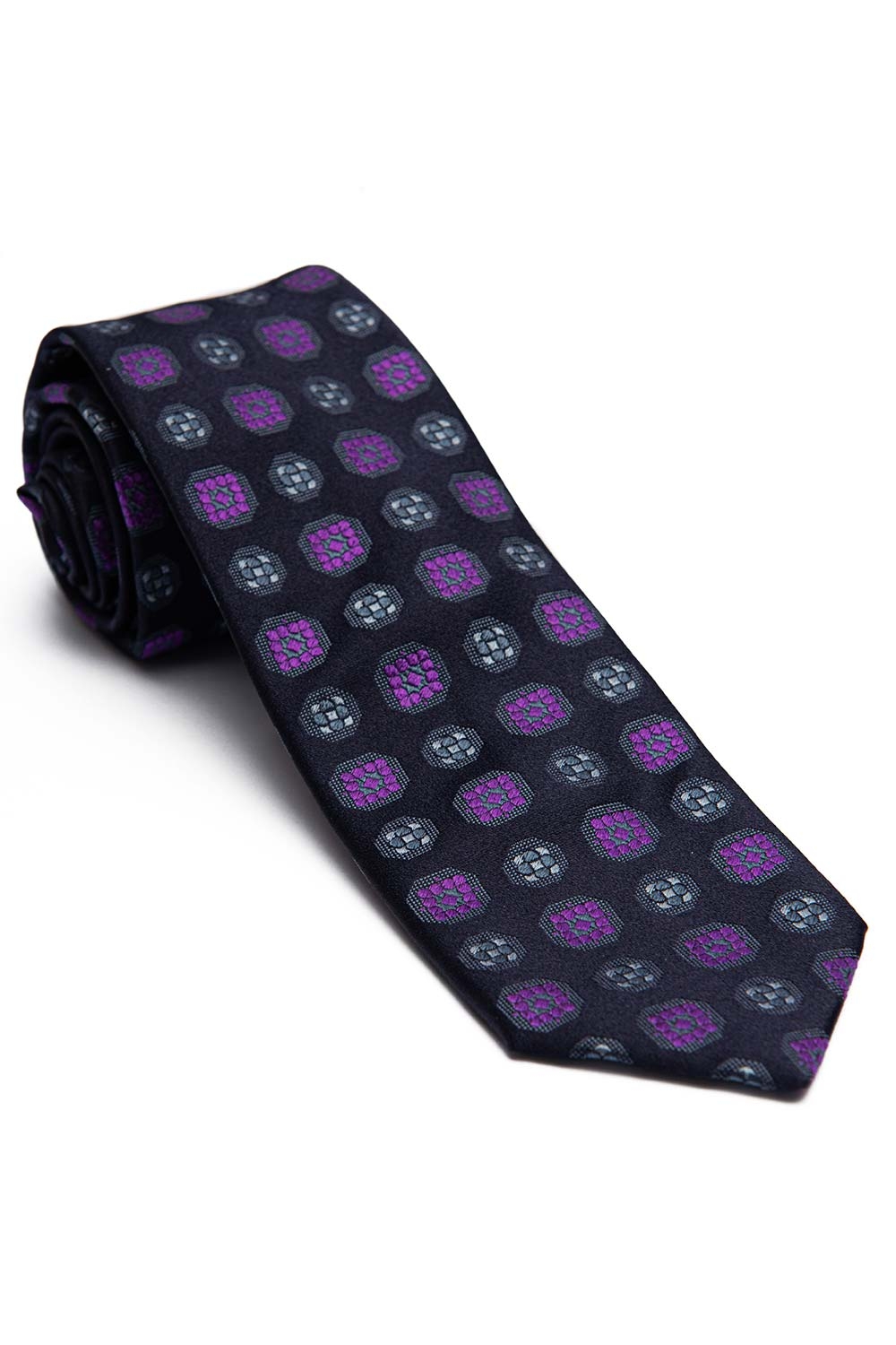 Cravata Matase tesuta Bleumarin print Geometric 0