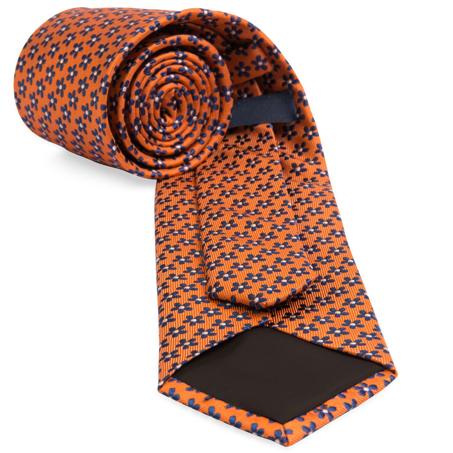 Cravata matase tesuta portocalie print floral 3