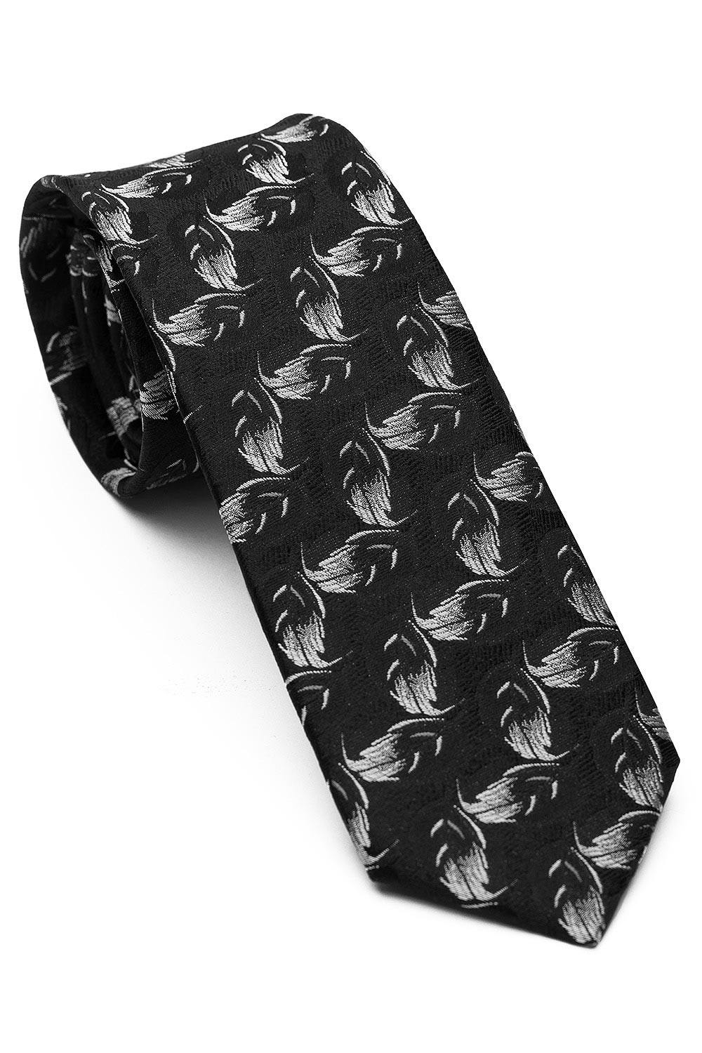 Cravata matase tesuta neagra print floral 0
