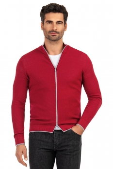 Pulover slim rosu cu fermoar