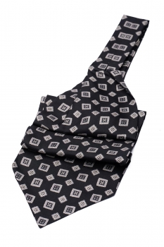 Ascot tie tip printed silk black geometric