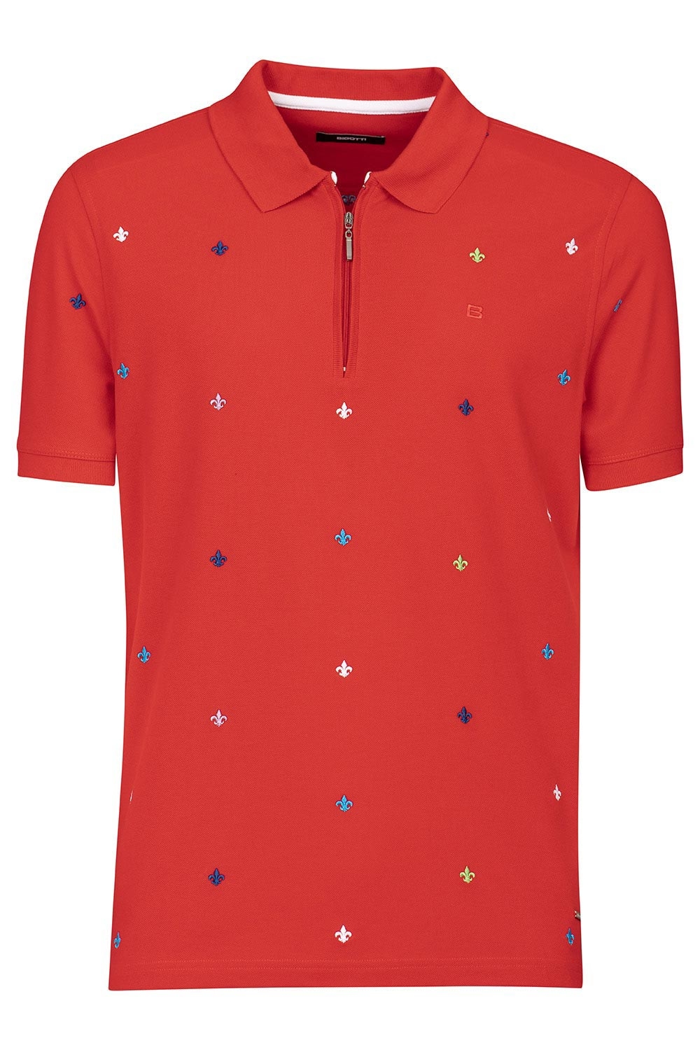 Tricou polo slim rosu print geometric 1