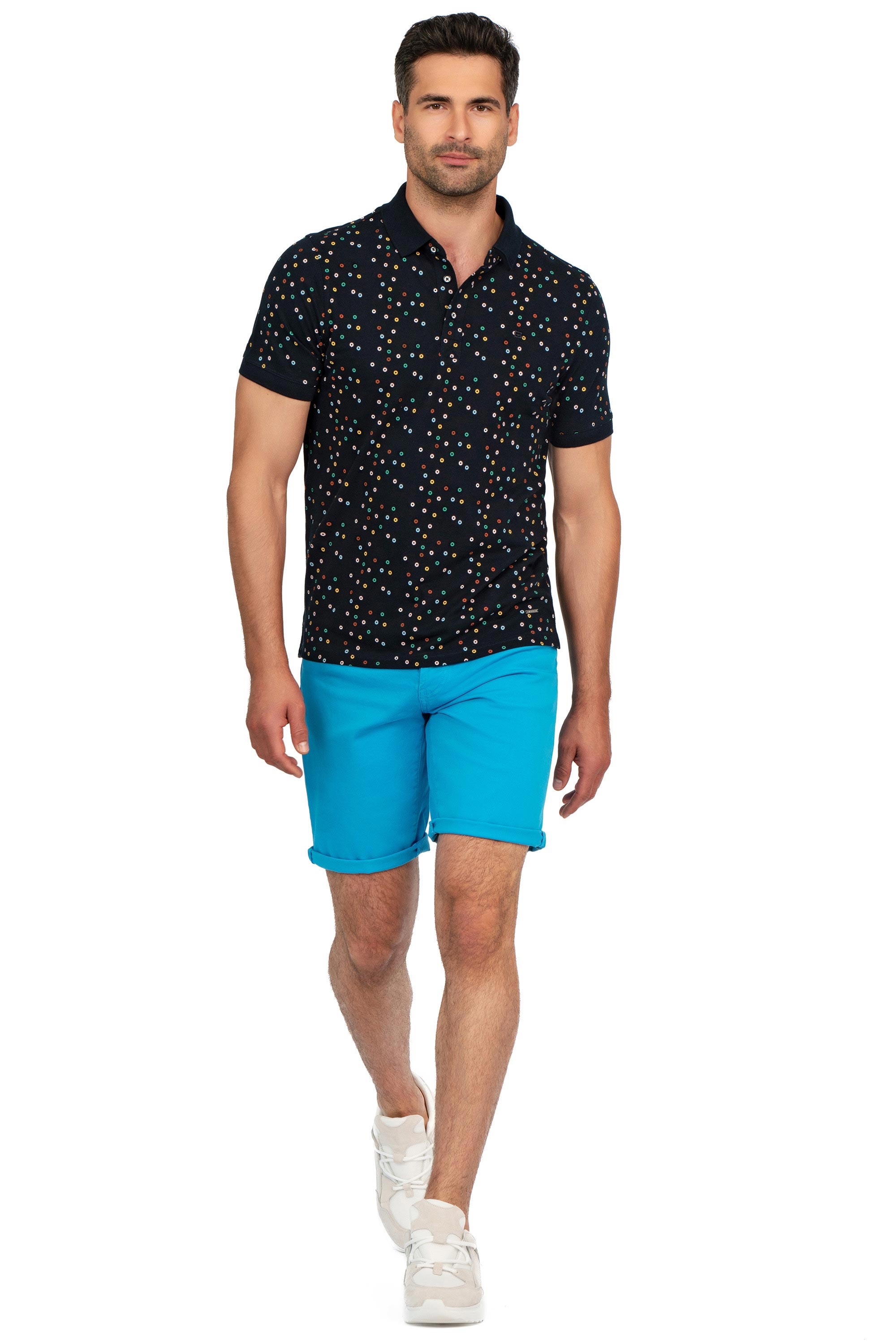 Tricou polo slim bleumarin print geometric 3