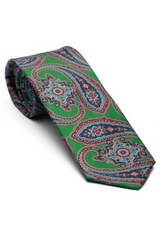 Cravata matase imprimata verde print floral