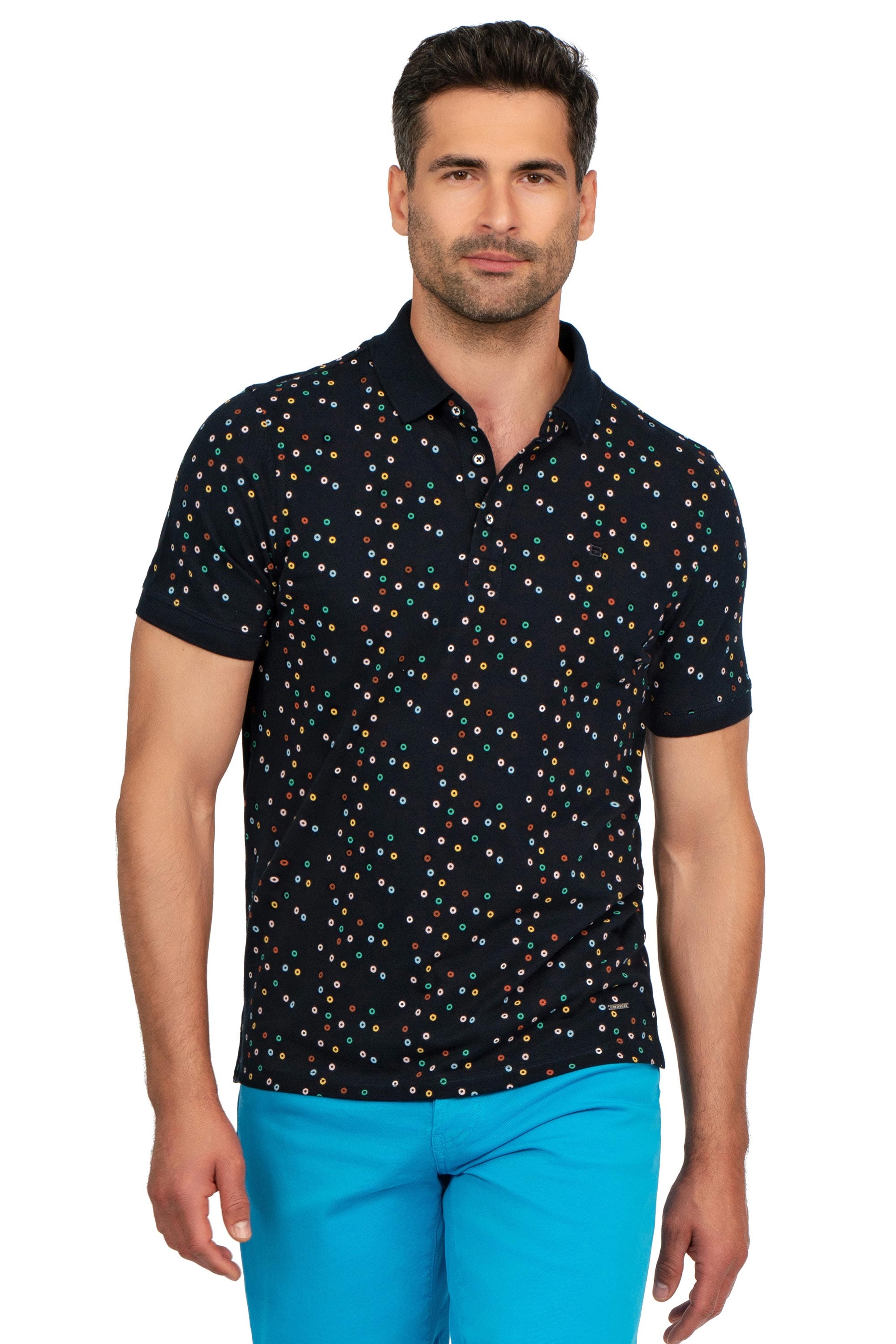 Tricou polo slim bleumarin print geometric 0