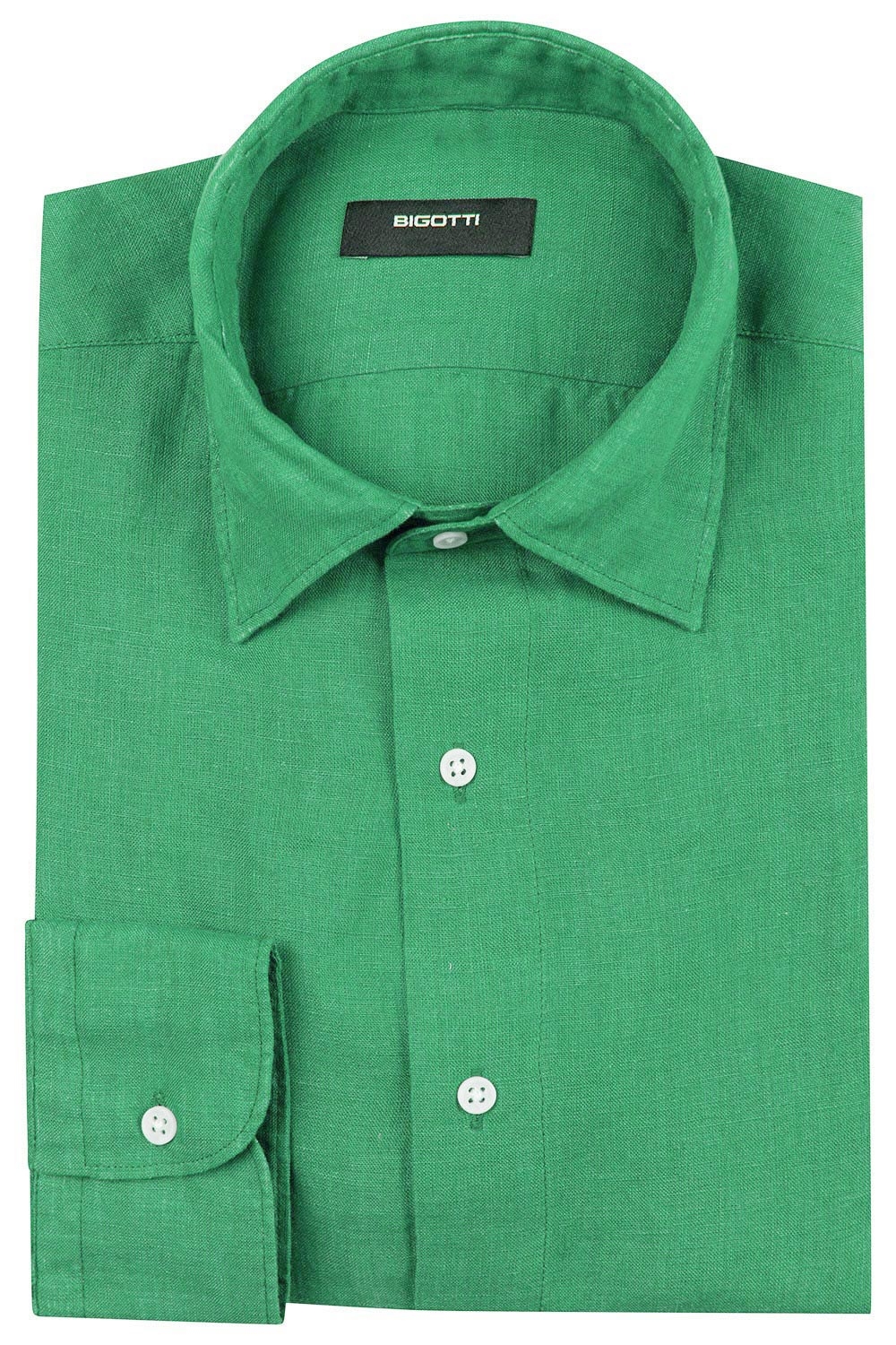 Camasa din in shaped verde uni 0