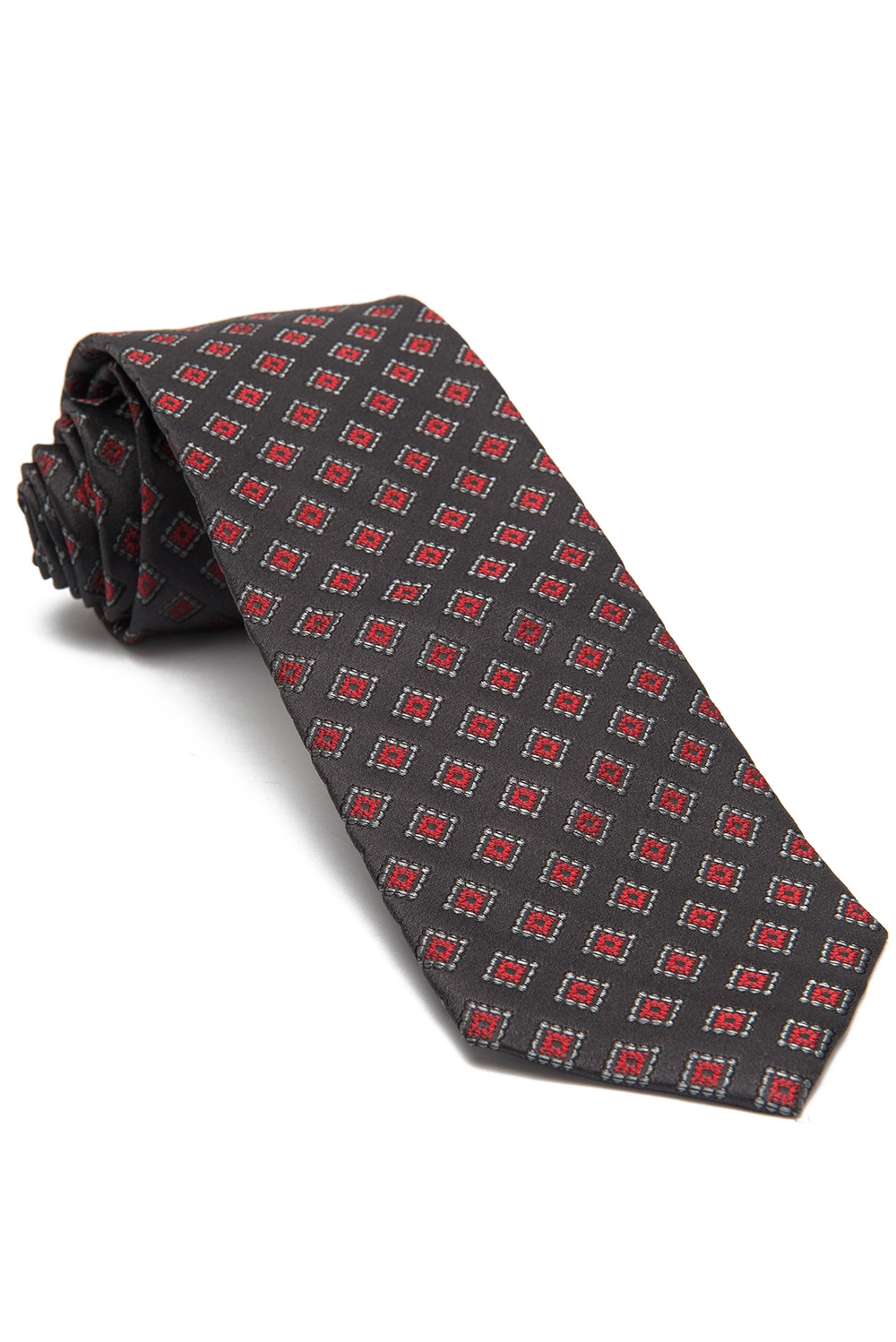 Cravata matase tesuta gri print geometric 0