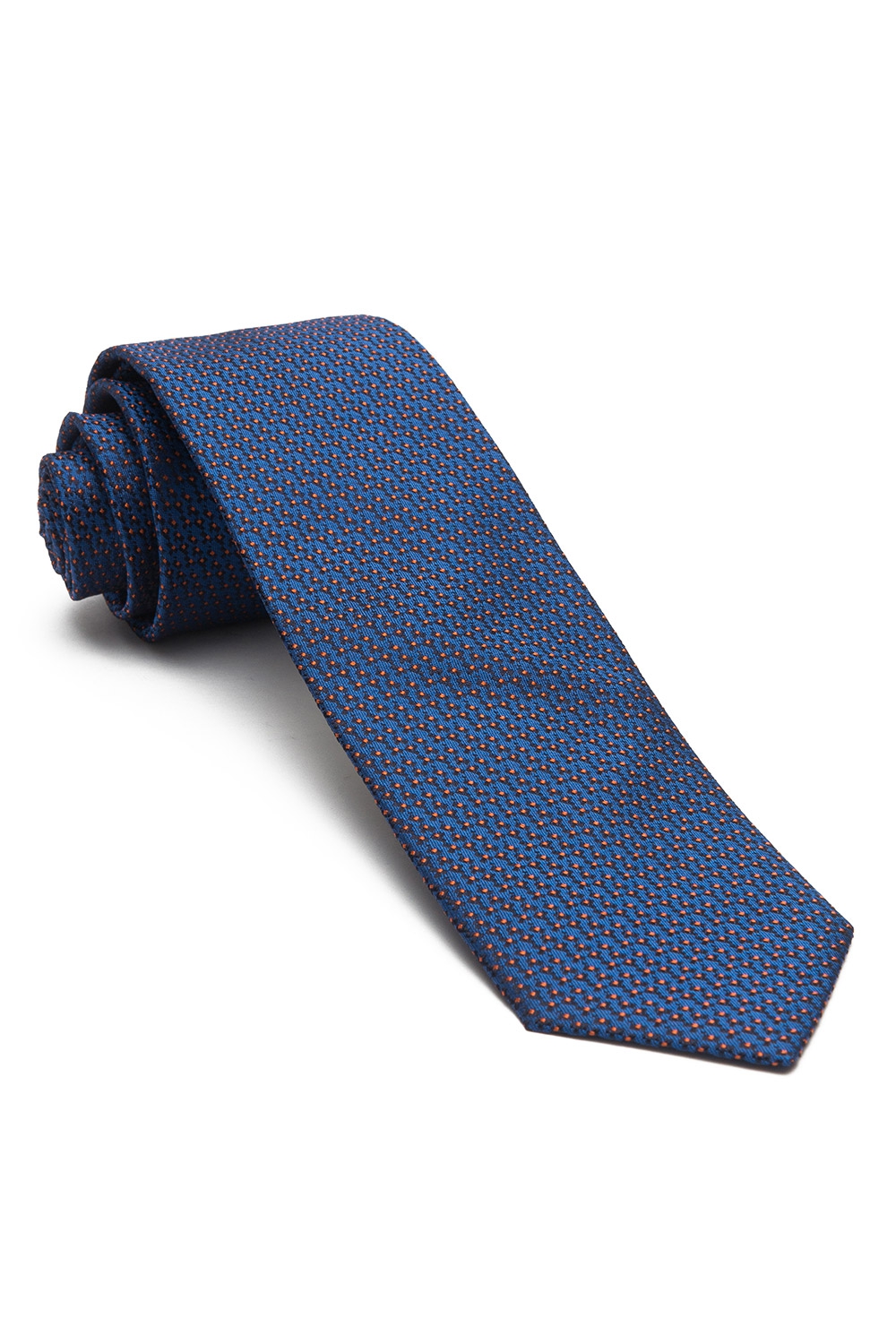 Cravata matase tesuta albastru print geometric 0