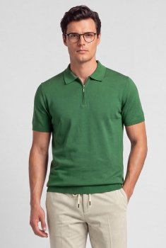 Tricou polo slim verde uni