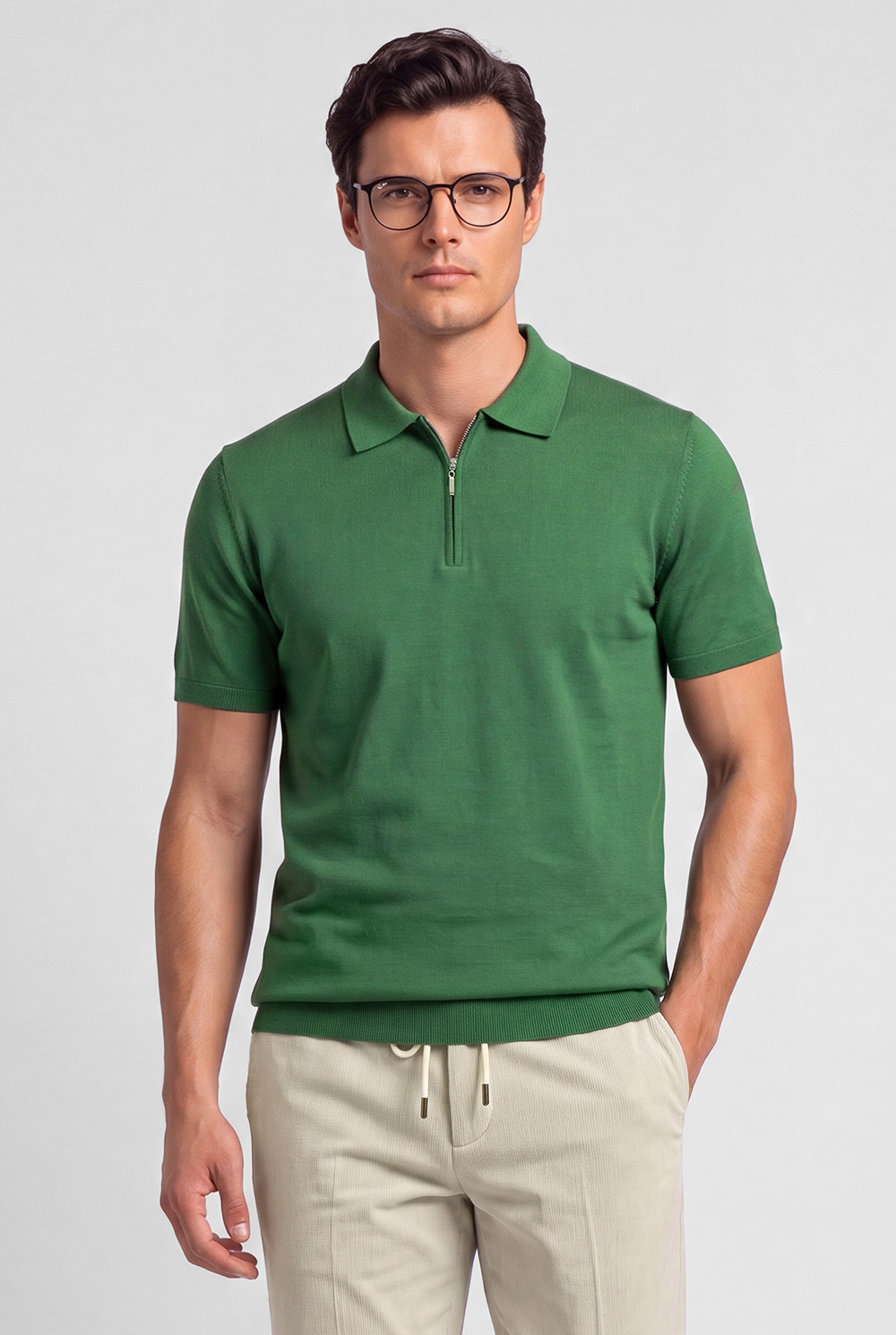 Tricou polo slim verde uni 0