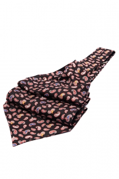 Ascot tie tip printed silk black floral