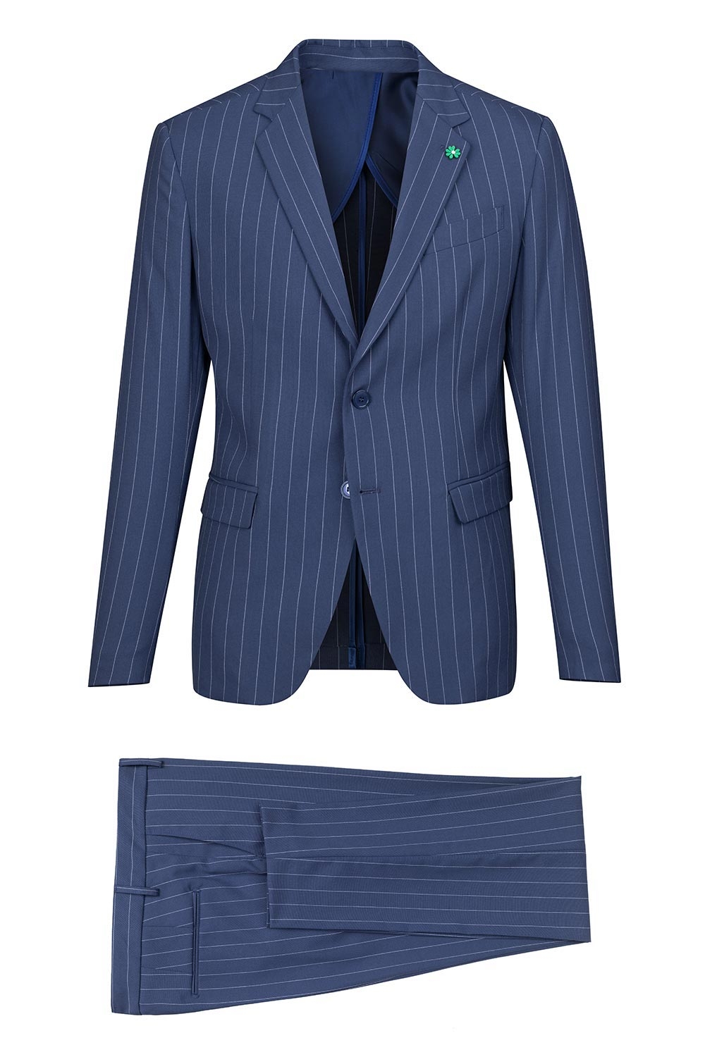 Costum slim albastru in dungi 1