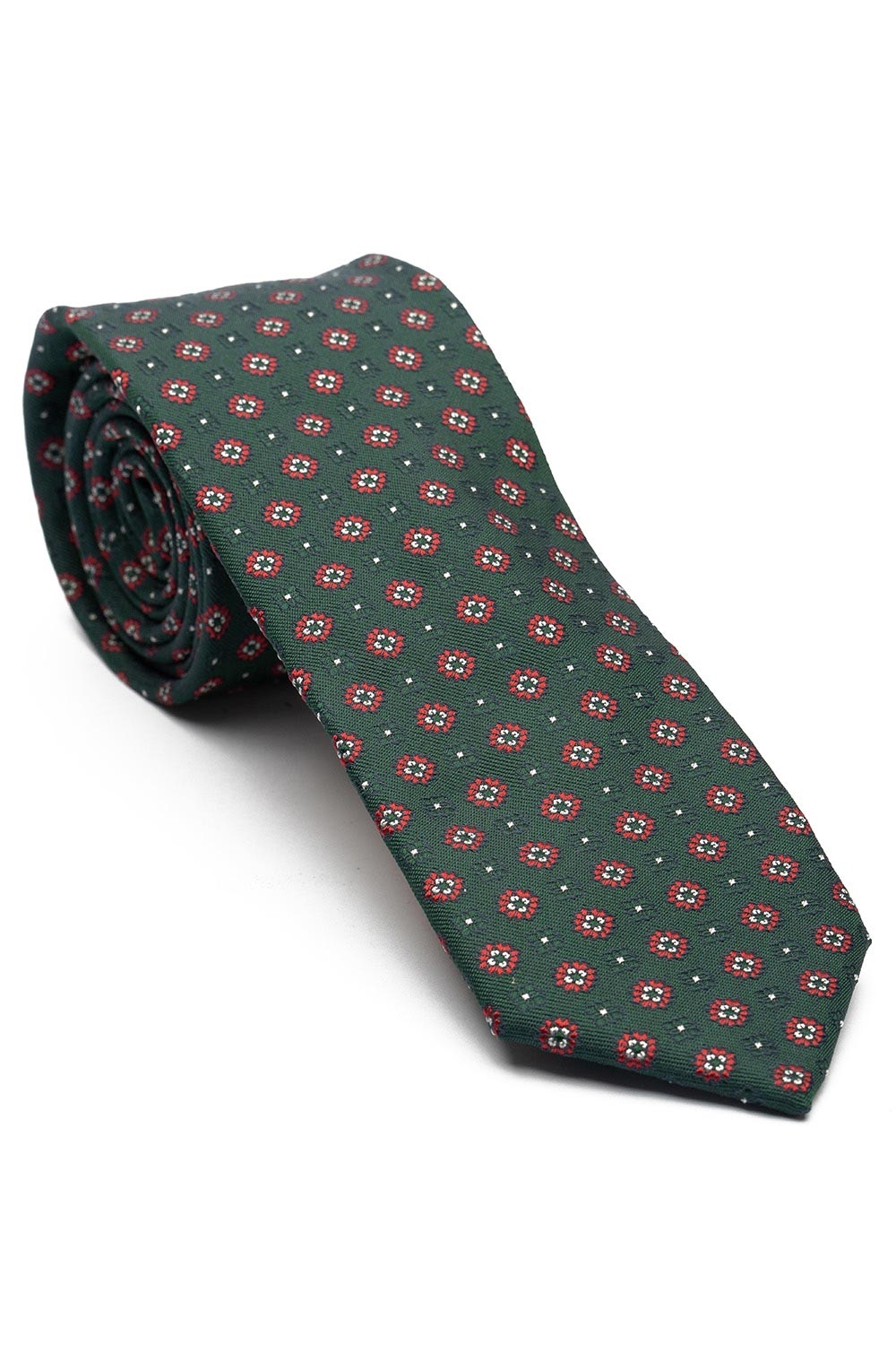 Cravata poliester tesut verde print floral 0