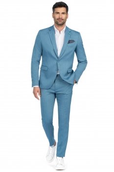 Costum slim albastru in dungi