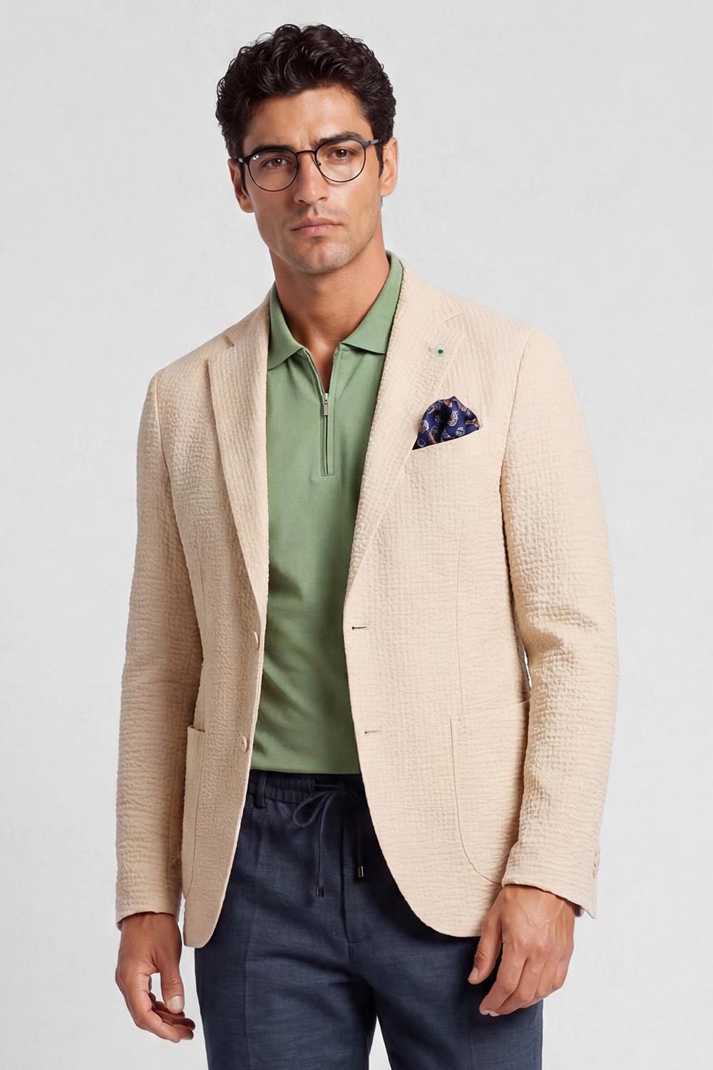 Slim body beige plain blazer 0