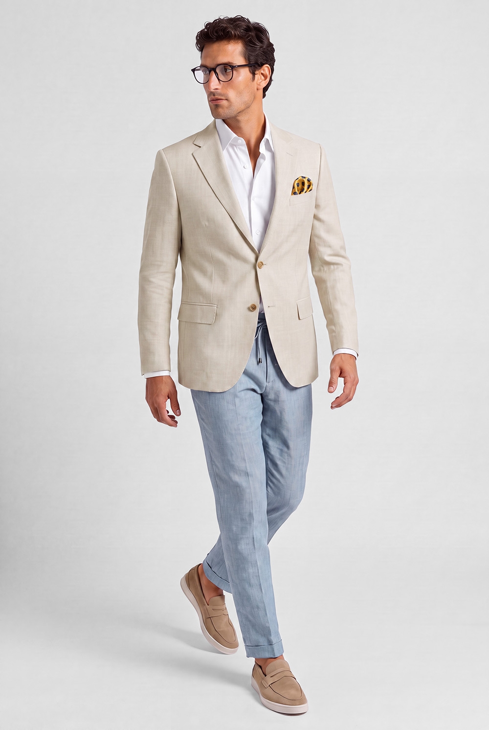 Slim body light blue plain trousers 0