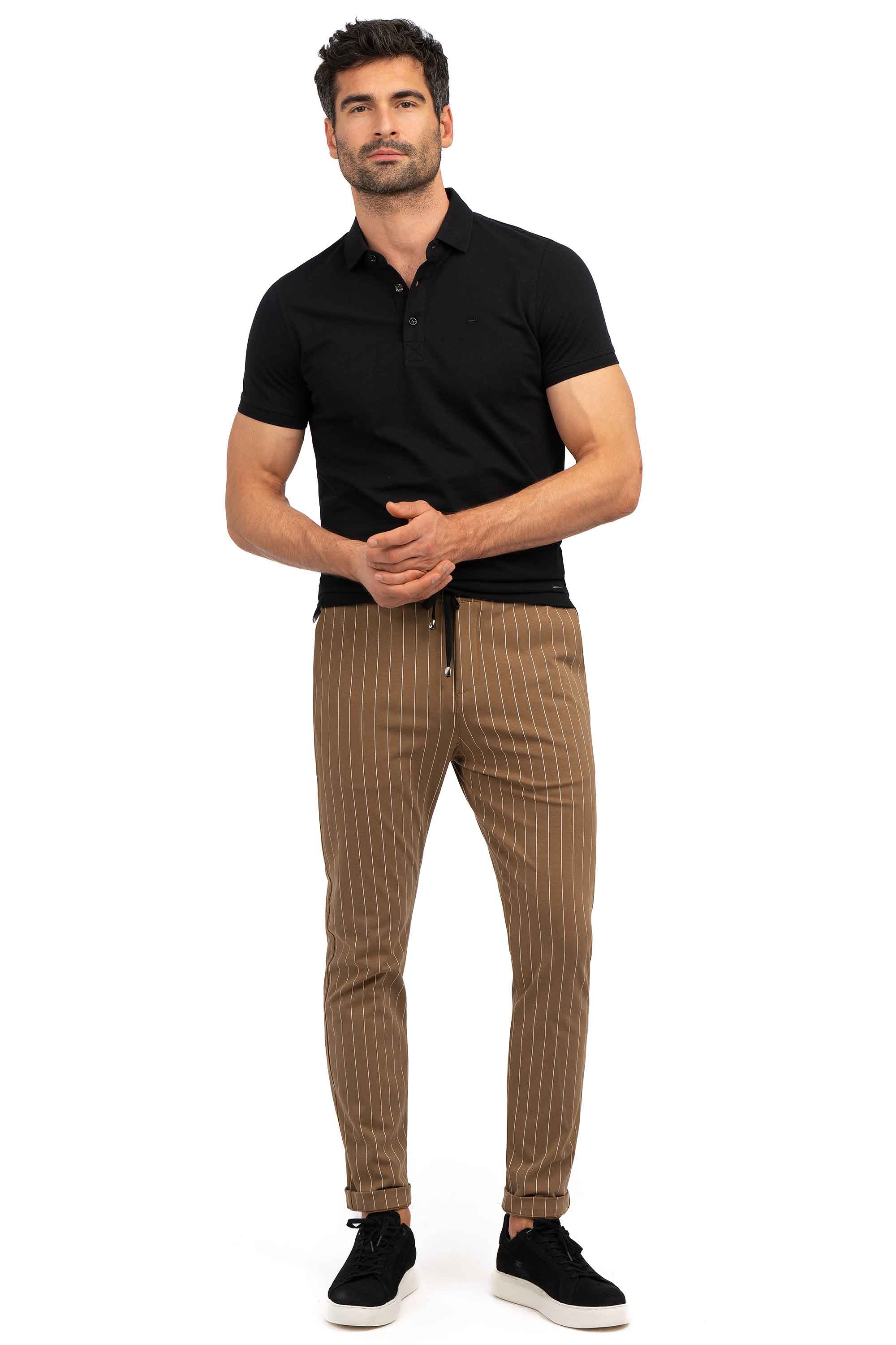 Pantaloni slim maro cu dungi limited collection 0