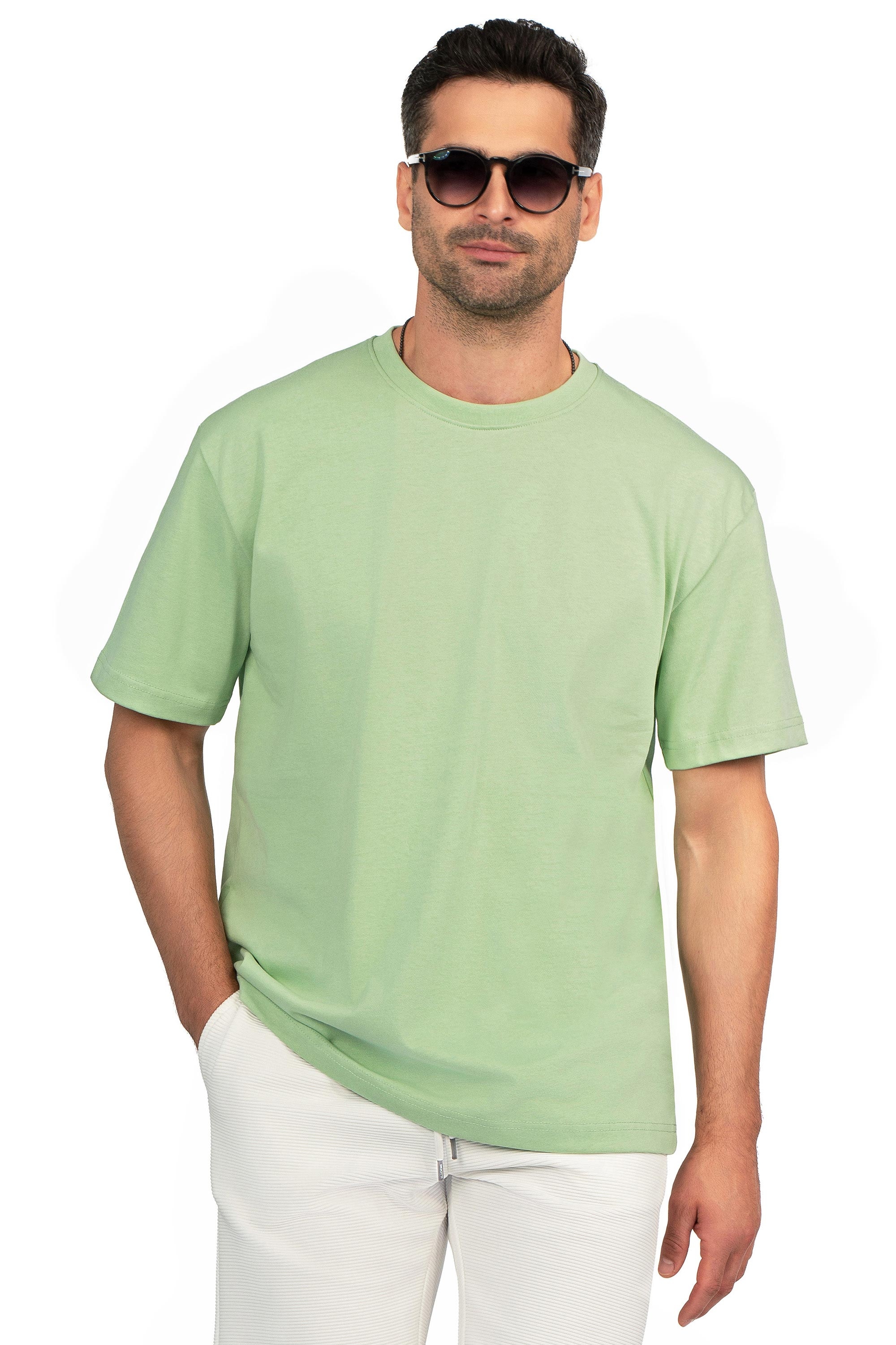 Tricou oversize verde guler rotund 0