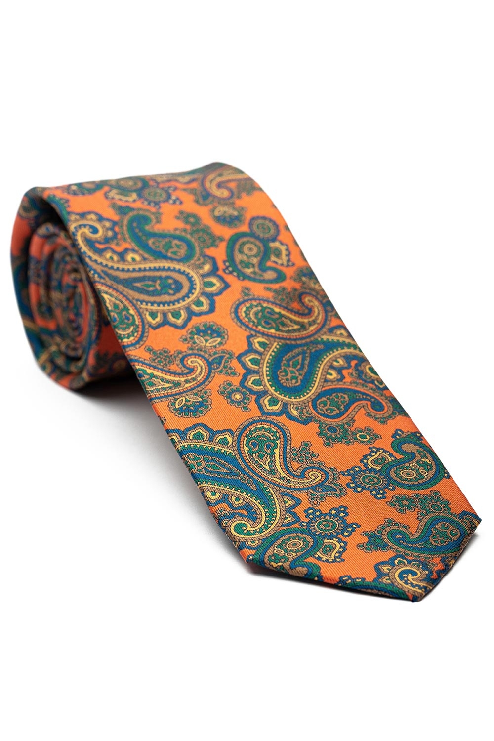 Cravata matase imprimata oranj print floral 0