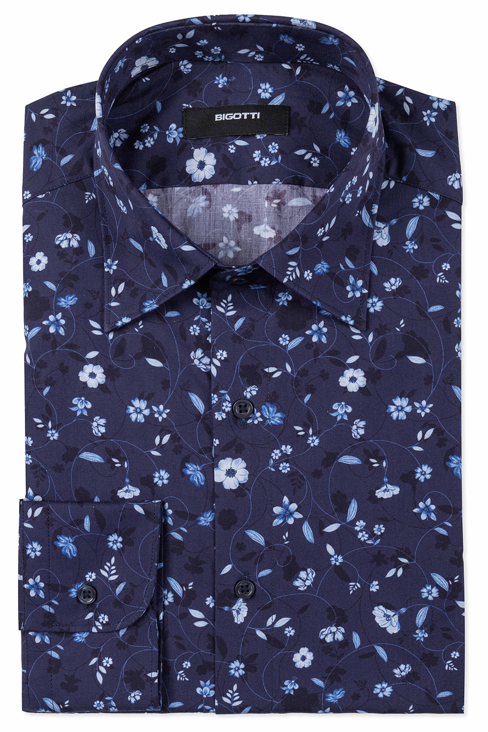 Camasa slim albastra print floral 0