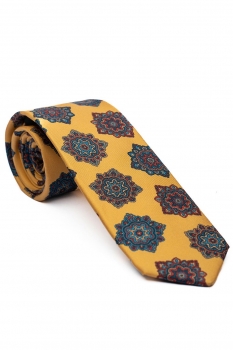Cravata matase imprimata galbena print geometric