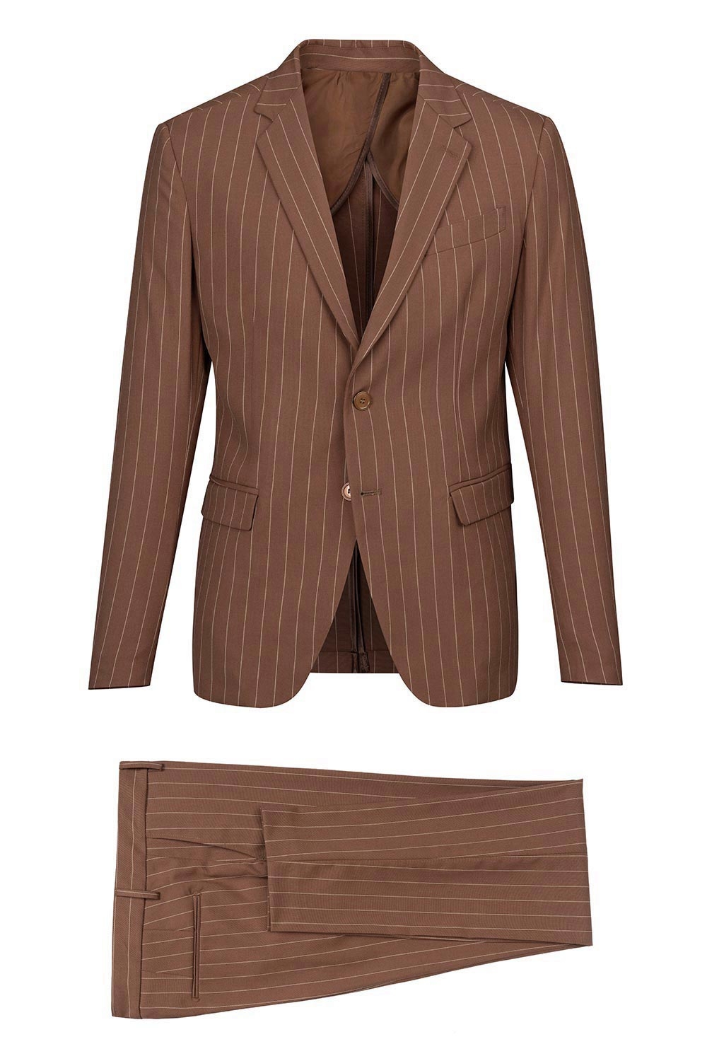 Costum slim camel cu dungi 0