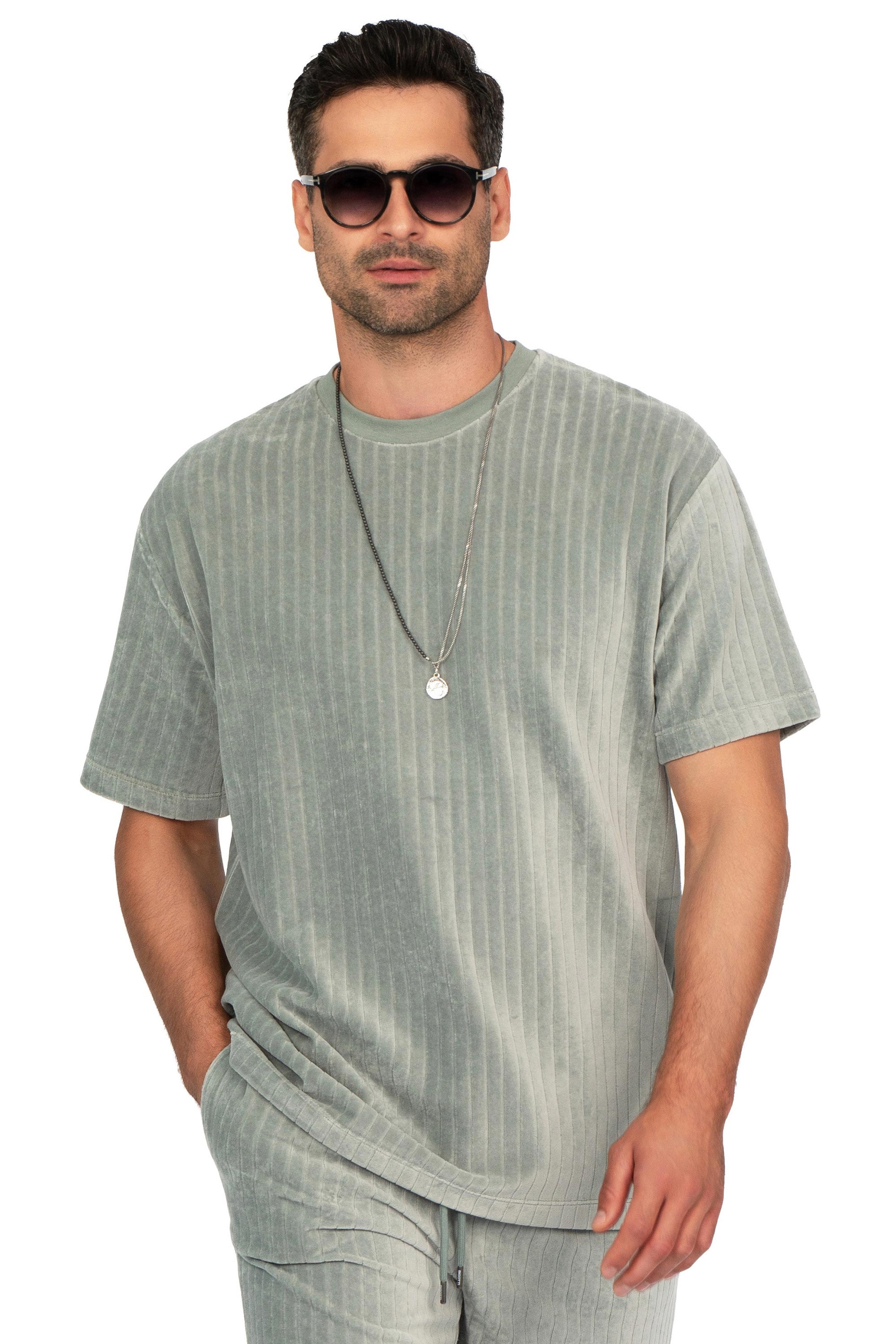Tricou oversize gri guler rotund 0