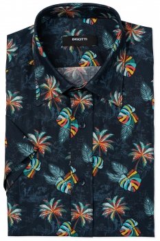 Camasa slim maneca scurta bleumarin print geometric