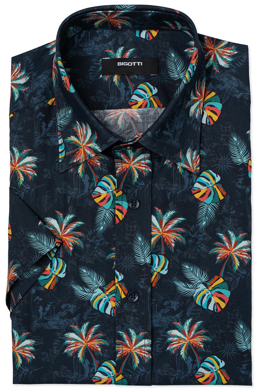 Camasa slim maneca scurta bleumarin print geometric 0