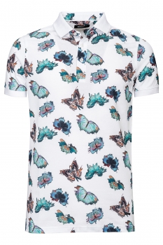 Tricou polo slim alb print geometric