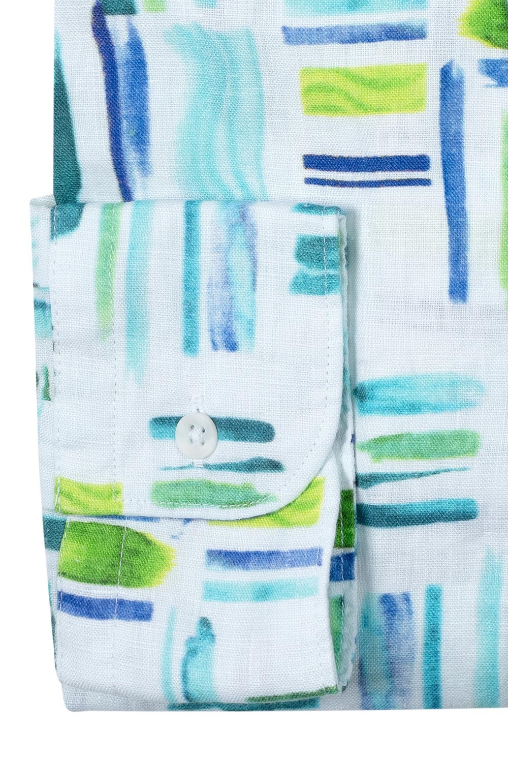 Camasa din in slim alba print geometric 2