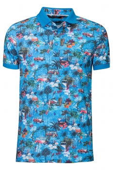 Tricou polo slim bleumarin print geometric 