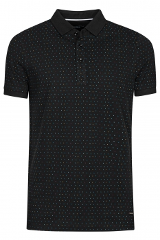Tricou polo slim negru print geometric